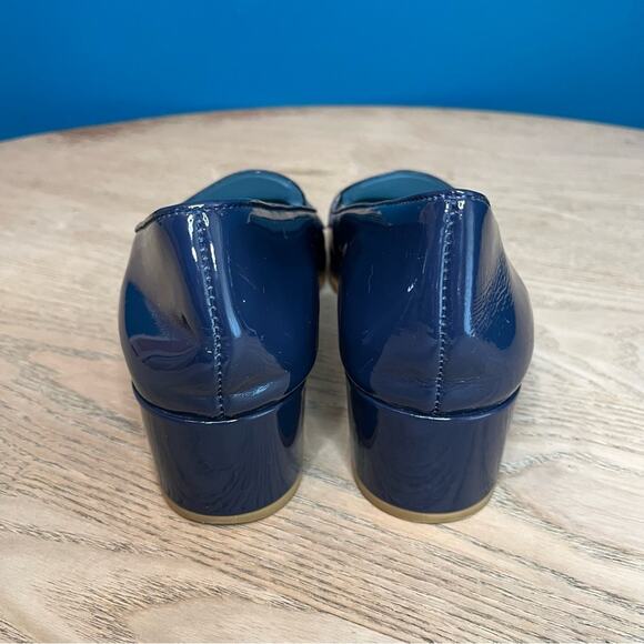 Frances Valentine Twiggy Loafer Navy Patent Leather Square Toe Women’s Size 8 - Picture 3 of 12